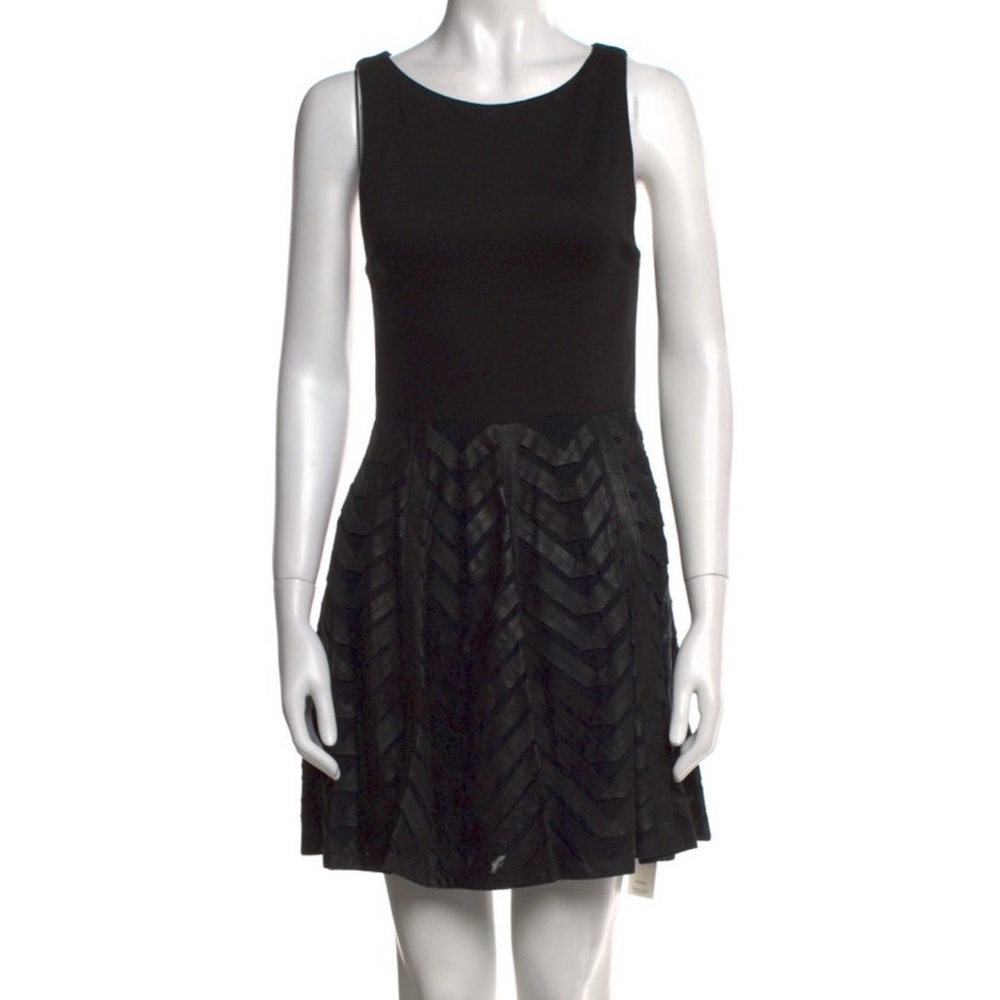 Alice & Olivia Black Scoop Nexk Sleeveless Dress, leather detail
